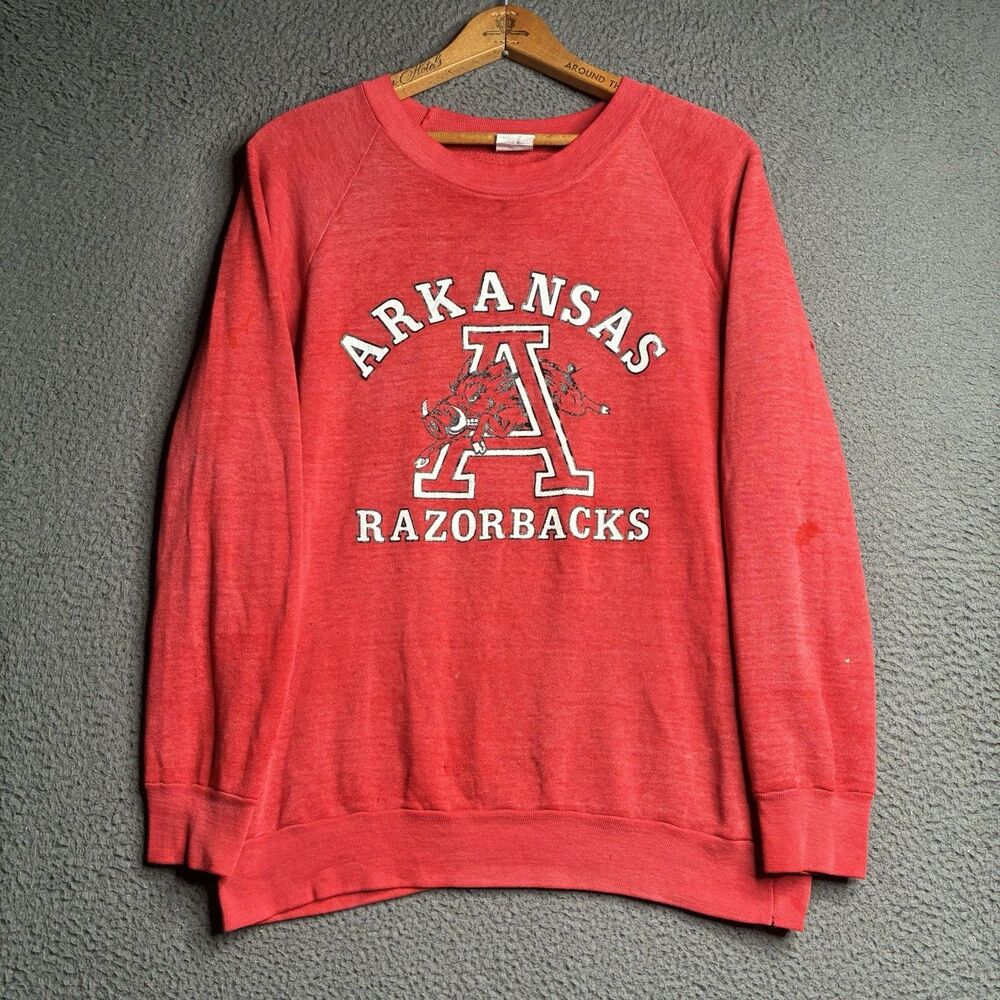 Vintage Arkansas Razorbacks Raglan Sweatshirt Men's Large University 80s Burnout